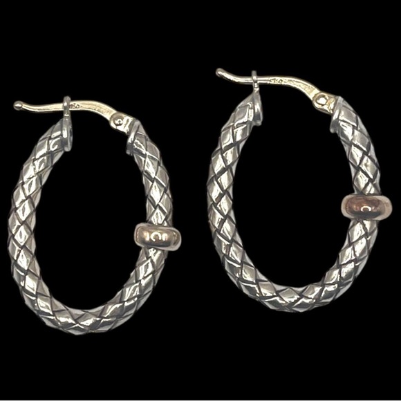 Vintage Italian Vermeil Silver Woven Hoop Earrings with 18K (750) Latch - Picture 3 of 8